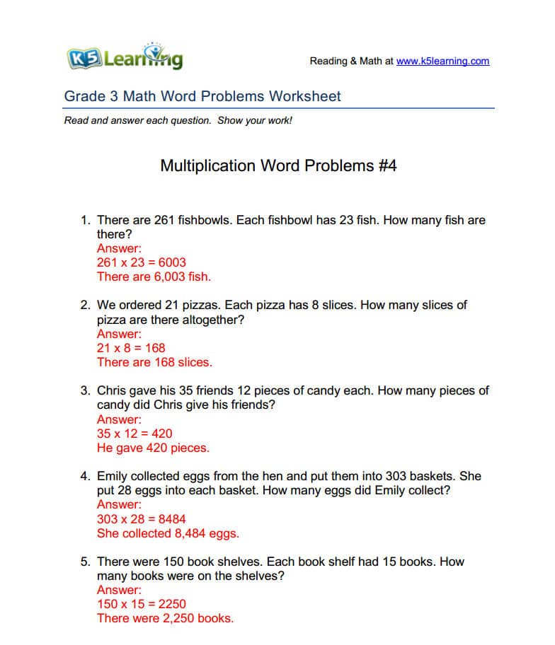 K5 Provides Answers To Math Word Problems Worksheets K5 Learning